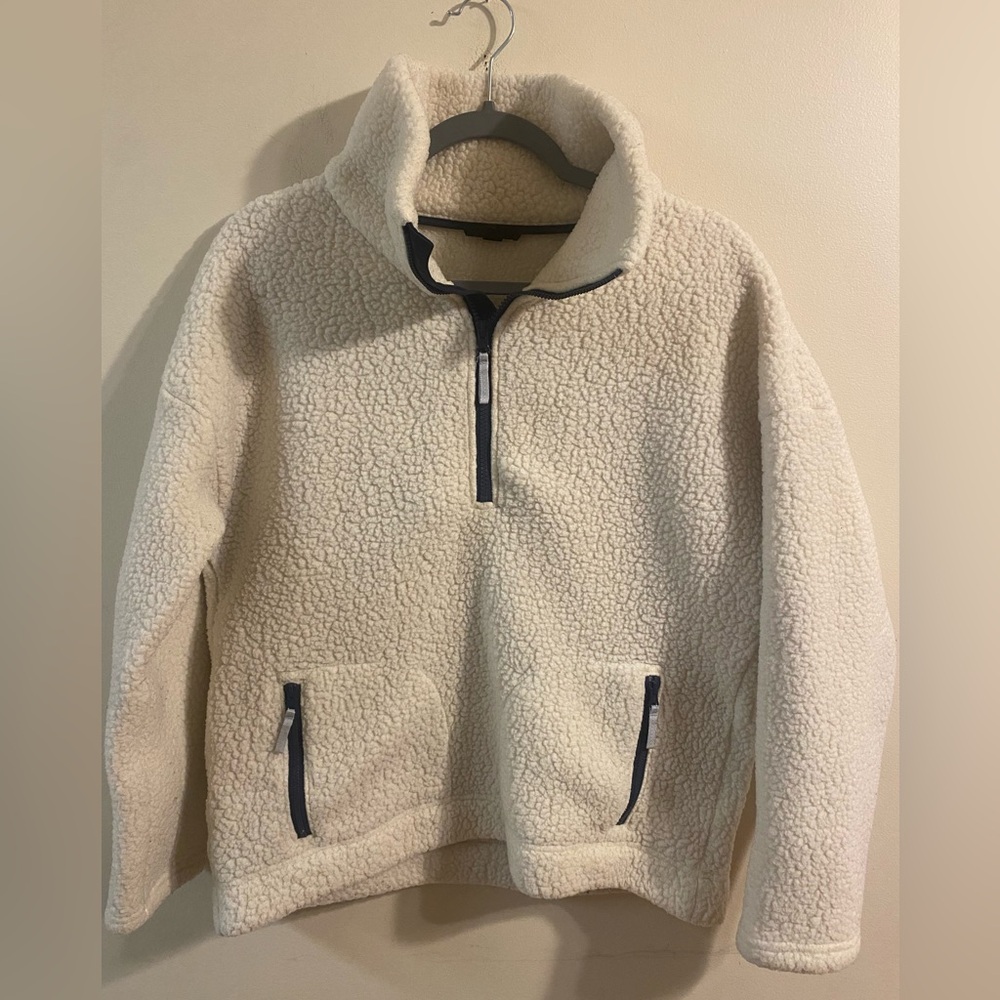 J. Crew Women’s 1/4 Zip‎ Sherpa Fleece Pullover Ivory White Size Small